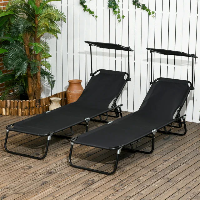 Ensemble de 2 chaises longues pliantes