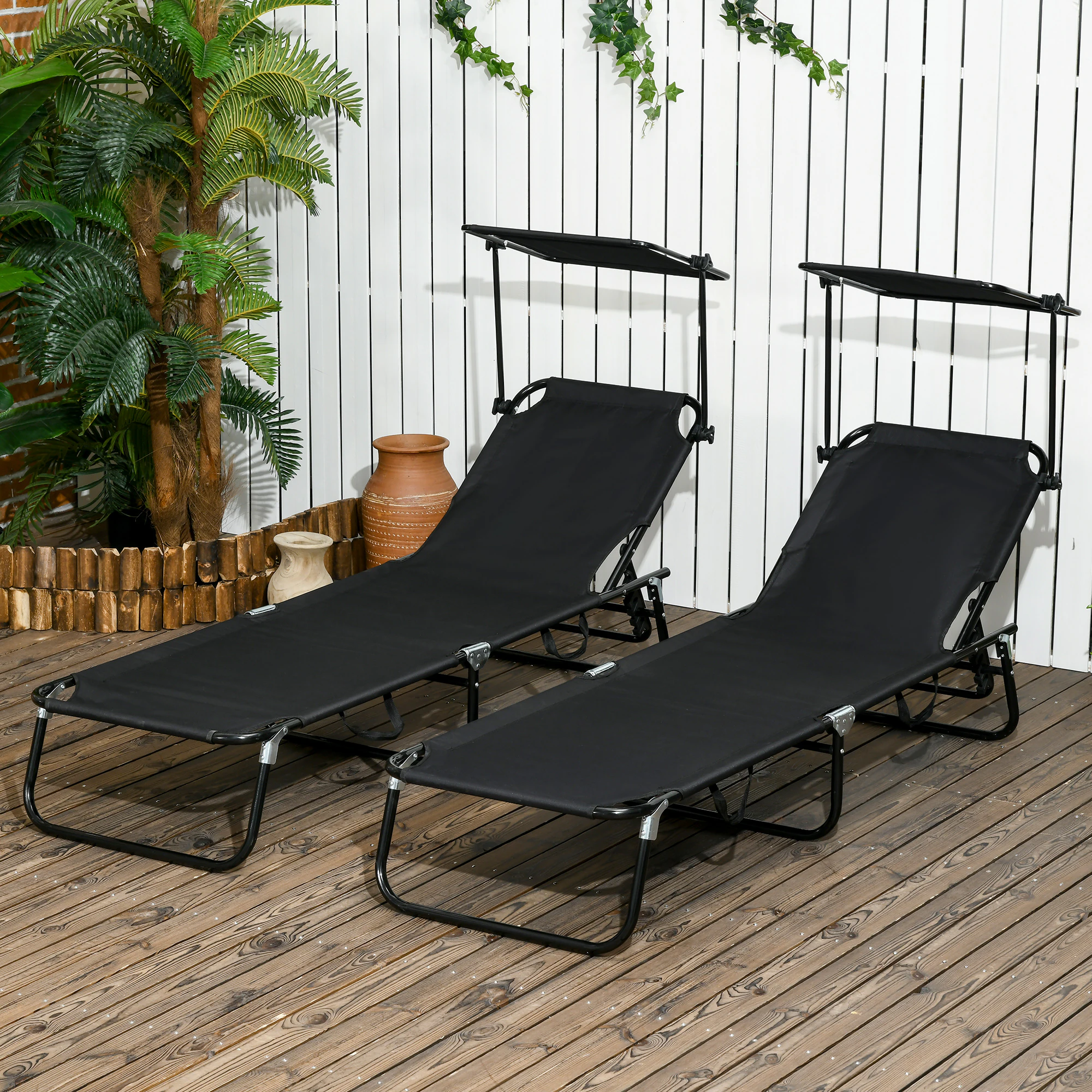 Ensemble de 2 chaises longues pliantes